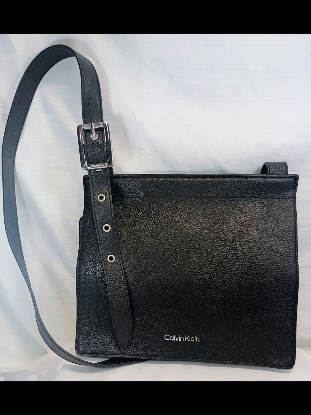 NWOT Calvin Klein Black Pebbled Crossbody Flap Shoulder Bag Designer Handbag